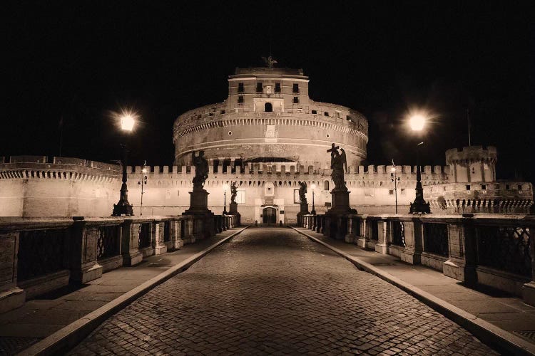 Low Angle Nighttime View of the Castle of the Holy Angel, Rome, Lazio, Italy