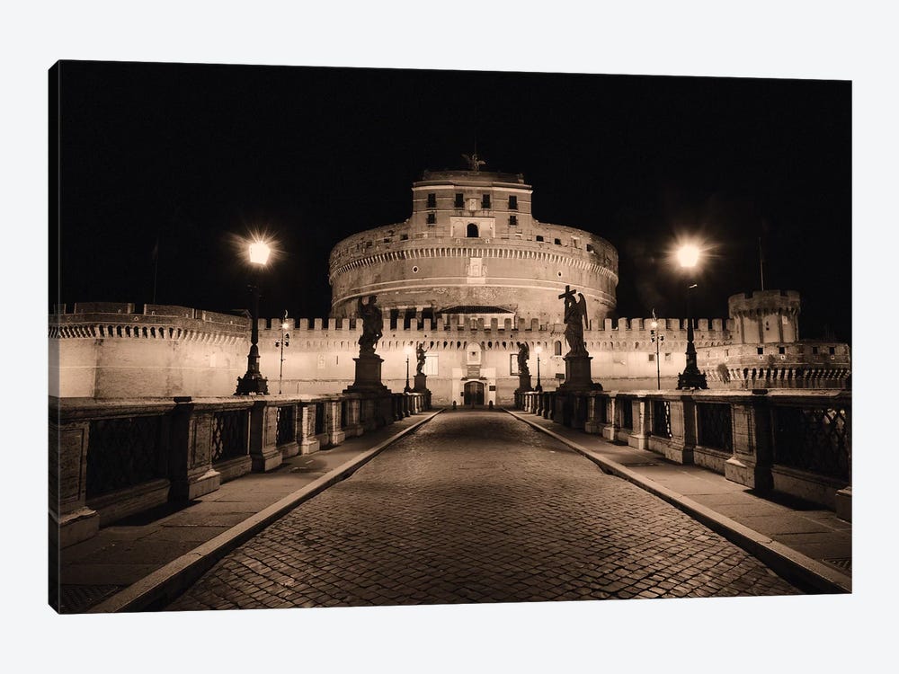 Low Angle Nighttime View of the Castle of the Holy Angel, Rome, Lazio, Italy by George Oze 1-piece Canvas Print