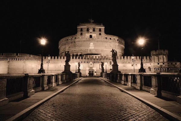 Low Angle Nighttime View of the Castle of the Holy Angel, Rome, Lazio, Italy
