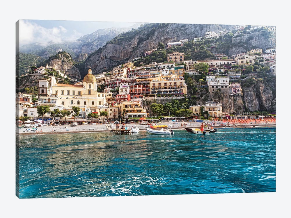 Low Angle View of Positano from The Sea, Amalfi Coast, Campania, Italy by George Oze 1-piece Canvas Wall Art
