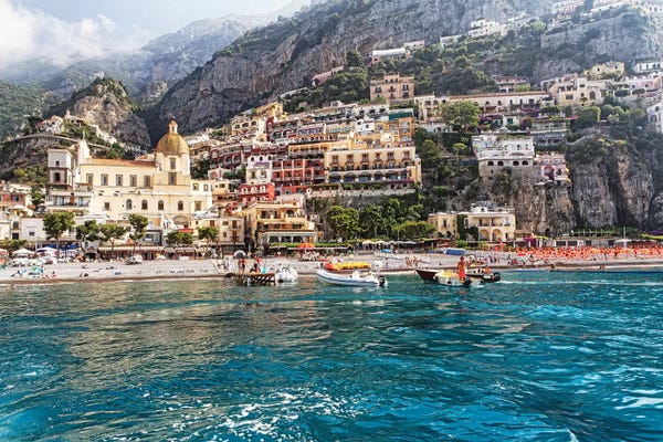 George Oze: Low Angle View of Positano from The Sea, Amalfi Coast, Campania, Italy by George Oze