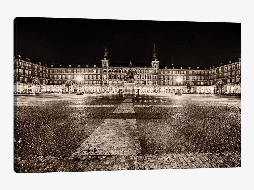 Low Angle View of the Plaza Mayor at Night, Madrid, Spain by George Oze 1-piece Canvas Artwork