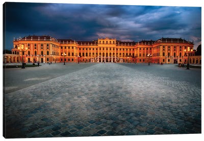 Main Entrance View of the Schonbrunn Palace at Night Canvas Art Print - Vienna Art