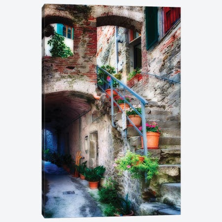 Narrow Street with Stairs, Corniglia, Cinque Terre, Liguria, Italy Canvas Print #GOZ130} by George Oze Canvas Art Print