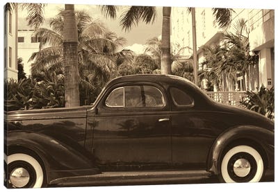 Old Car on Ocean Boulevard, Miami Beach, Florida Canvas Art Print - Miami Beach