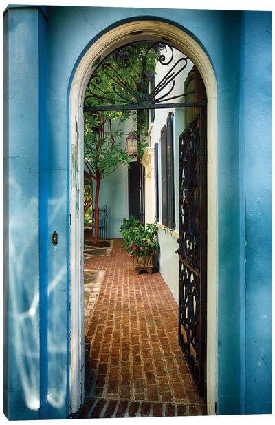 Open Wrought Iron Door to a Historic House, Charleston, South Carolina Canvas Art Print - Arches
