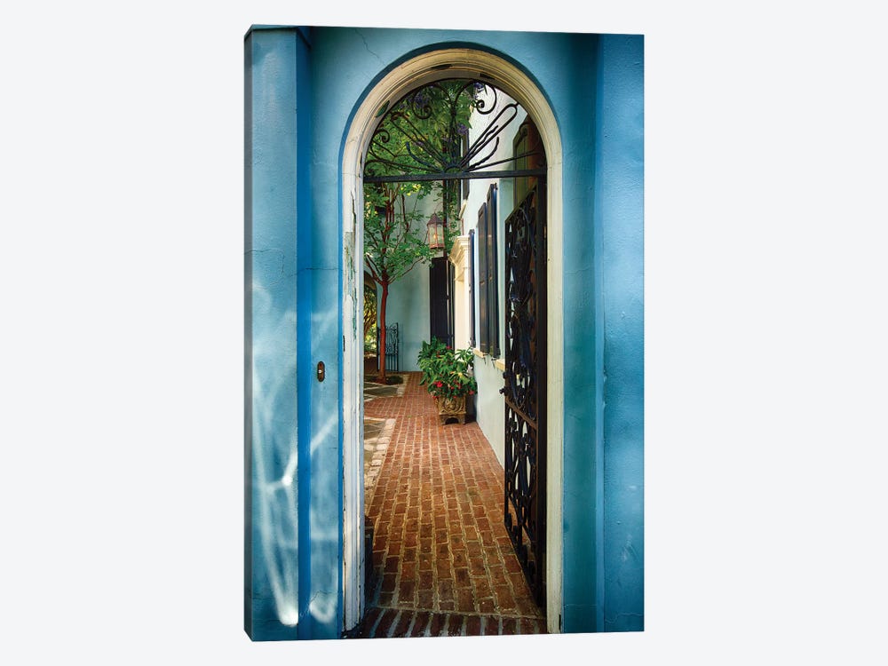 Open Wrought Iron Door to a Historic House, Charleston, South Carolina by George Oze 1-piece Art Print