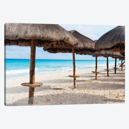 Palapas Lined up on the Beach, Cancun, Mexico Canvas Print #GOZ143} by George Oze Canvas Art
