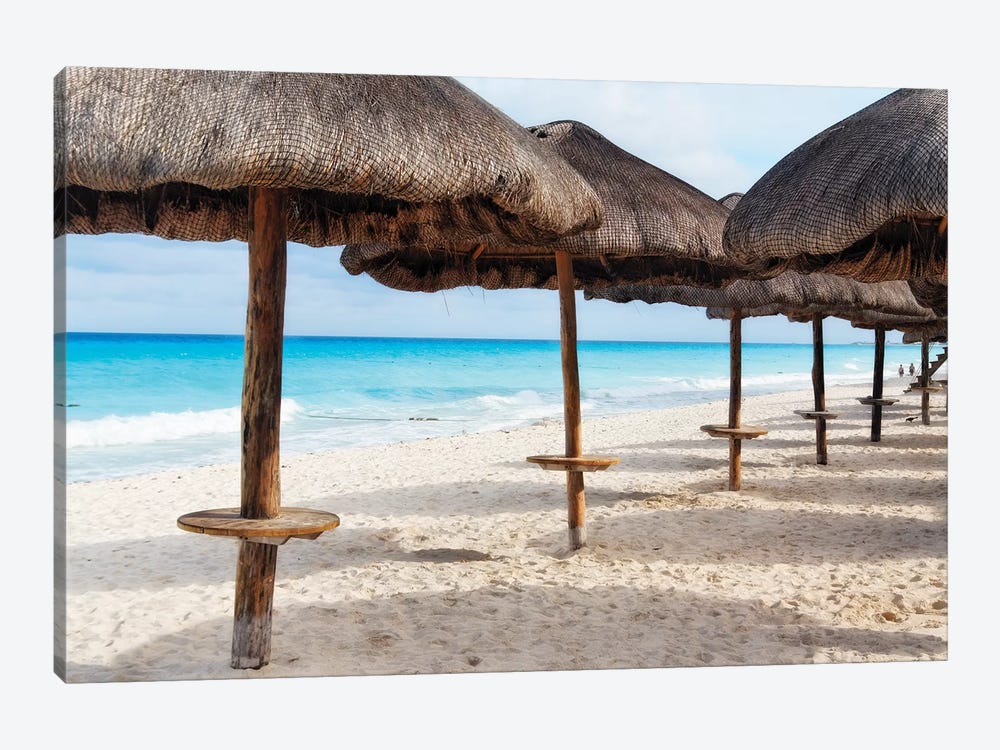 Palapas Lined up on the Beach, Cancun, Mexico by George Oze 1-piece Canvas Art Print