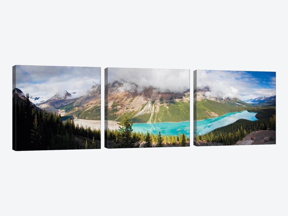 Panoramic Aerial View of Peyto Lake, Alberta, Canada by George Oze 3-piece Canvas Print