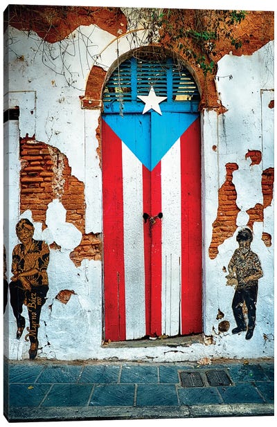 Puerto Rican Flag Door Canvas Art Print - Architecture Art