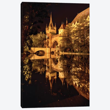 Reflections of a Castle in a Lake at Night, Budapest, Hungary Canvas Print #GOZ168} by George Oze Canvas Art