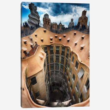 Rooftop View of Casa Mila (La Pedrera) With Group of Chimneys and Courtyard, Barcelona, Catalonia, Spain Canvas Print #GOZ173} by George Oze Art Print