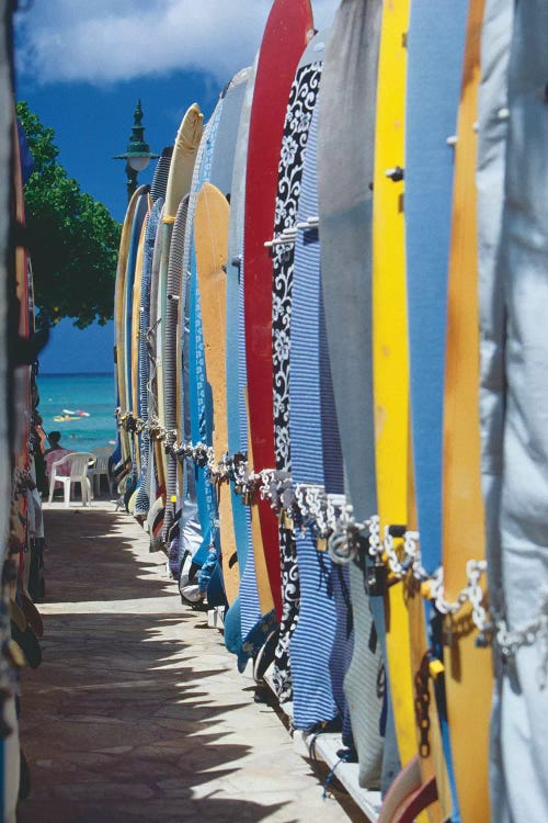 Row of Colorful Surfoards, Waikiki Beach