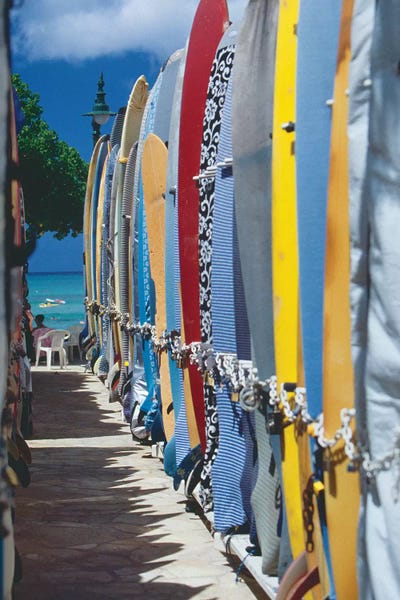 Honolulu: Row of Colorful Surfoards, Waikiki Beach by George Oze