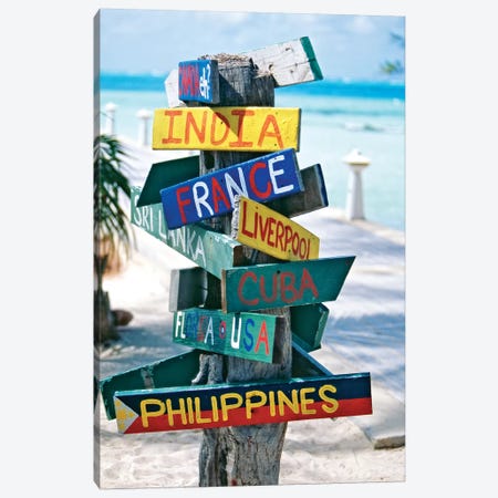 Rum Point Signs,Grand Cayman Islands Canvas Print #GOZ179} by George Oze Canvas Print