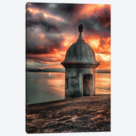 San Juan Bay Sunset with a Sentry Post Canvas Print #GOZ181} by George Oze Canvas Artwork