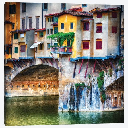 Small Balcony on a Bridge House, Ponte Vecchio, Florence, Tuscany, Italy Canvas Print #GOZ184} by George Oze Canvas Art Print