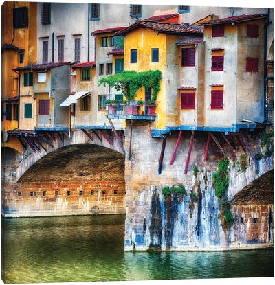 Small Balcony on a Bridge House, Ponte Vecchio, Florence, Tuscany, Italy Canvas Art Print - Italy Art
