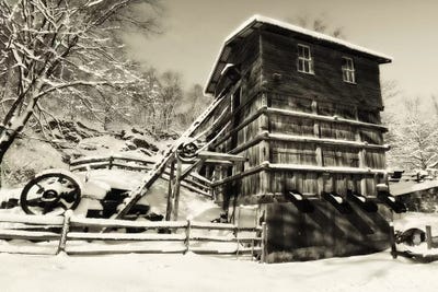 Snow Covered Historic Quarry Building, Clinton Red Mill Village, New Jersey by George Oze art print