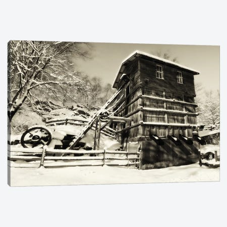 Snow Covered Historic Quarry Building, Clinton Red Mill Village, New Jersey Canvas Print #GOZ185} by George Oze Canvas Art Print