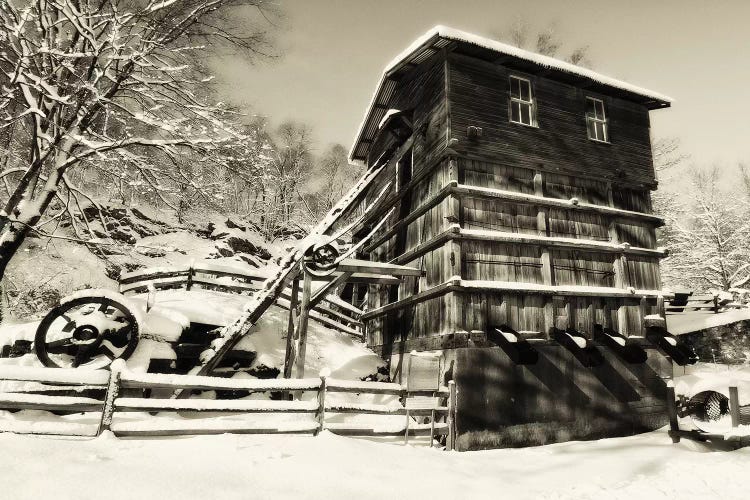 Snow Covered Historic Quarry Building, Clinton Red Mill Village, New Jersey