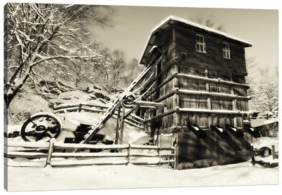 Snow Covered Historic Quarry Building, Clinton Red Mill Village, New Jersey Canvas Art Print - New Jersey Art