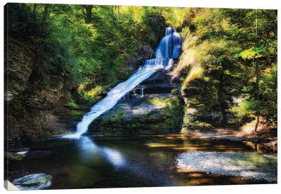 Summer View of the Dingmans Fall, Pennsylvania Canvas Art Print - Waterfall Art