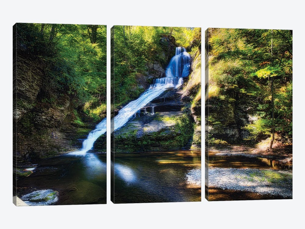 Summer View of the Dingmans Fall, Pennsylvania by George Oze 3-piece Canvas Artwork