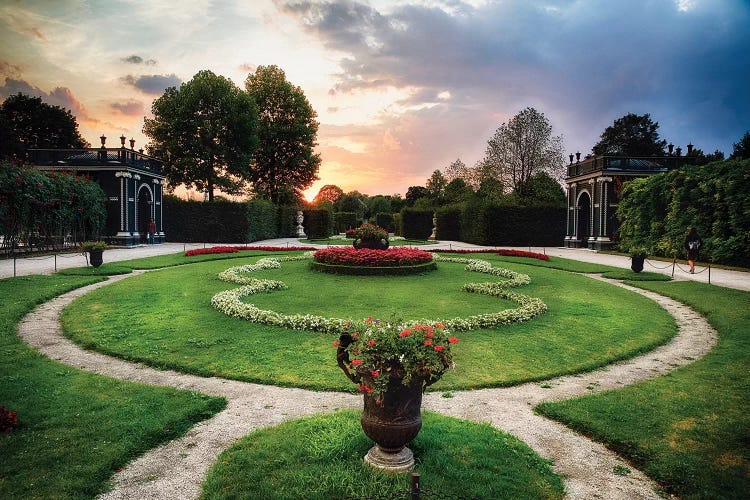 Sunset View of a Garden with Pavilions, Schonbrunn Palace, Vienna, Austria