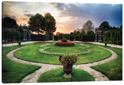 Sunset View of a Garden with Pavilions, Schonbrunn Palace, Vienna, Austria Canvas Art Print - Austria Art