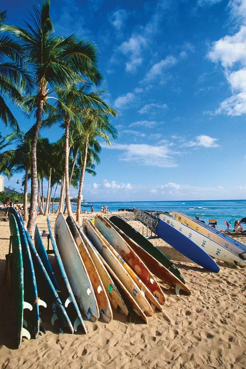 Surfboards on Waikiki Beach, Honolulu, Hawaii by George Oze wall art