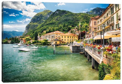 Terrace Overlooking Lake Como, Menaggio, Lombardy. Italy Canvas Art Print - Coastal Village & Town Art