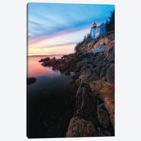 Vertical View of a Lighthouse on a Cliff at Sunset, Bass Harbor Head Lighthouse, Maine Canvas Print #GOZ219} by George Oze Canvas Art