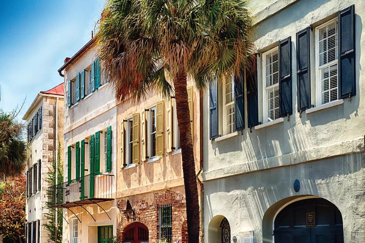 View of Colorful House Exteriors on Church Street, Charleston, South Carolina, USA