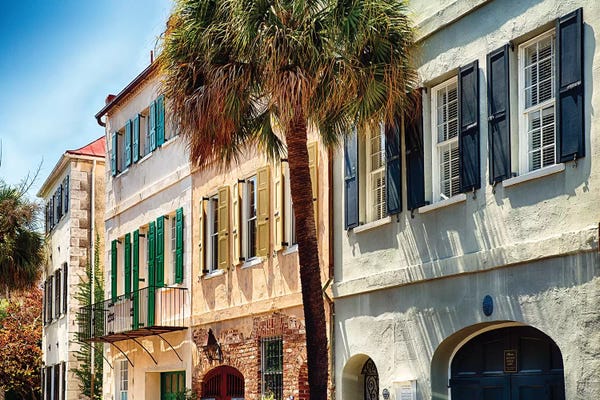 View of Colorful House Exteriors on Church Street, Charleston, South Carolina, USA