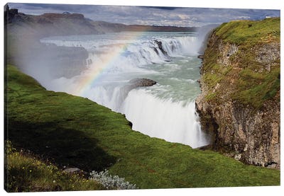 View of the Gulfoss Waterfall, Iceland Canvas Art Print - Rainbow Art