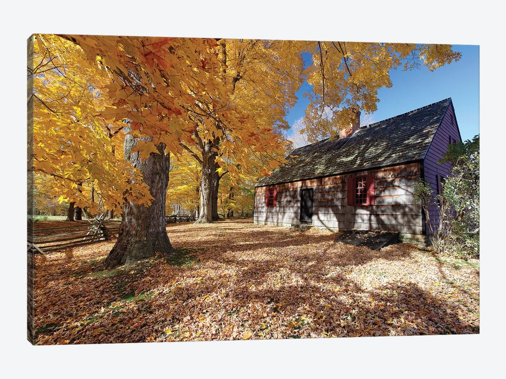 View of the Historic Wicks Farmhouse Through Colorful Fall Foliage, Jockey Hollow State Park, New Jersey by George Oze 1-piece Canvas Art