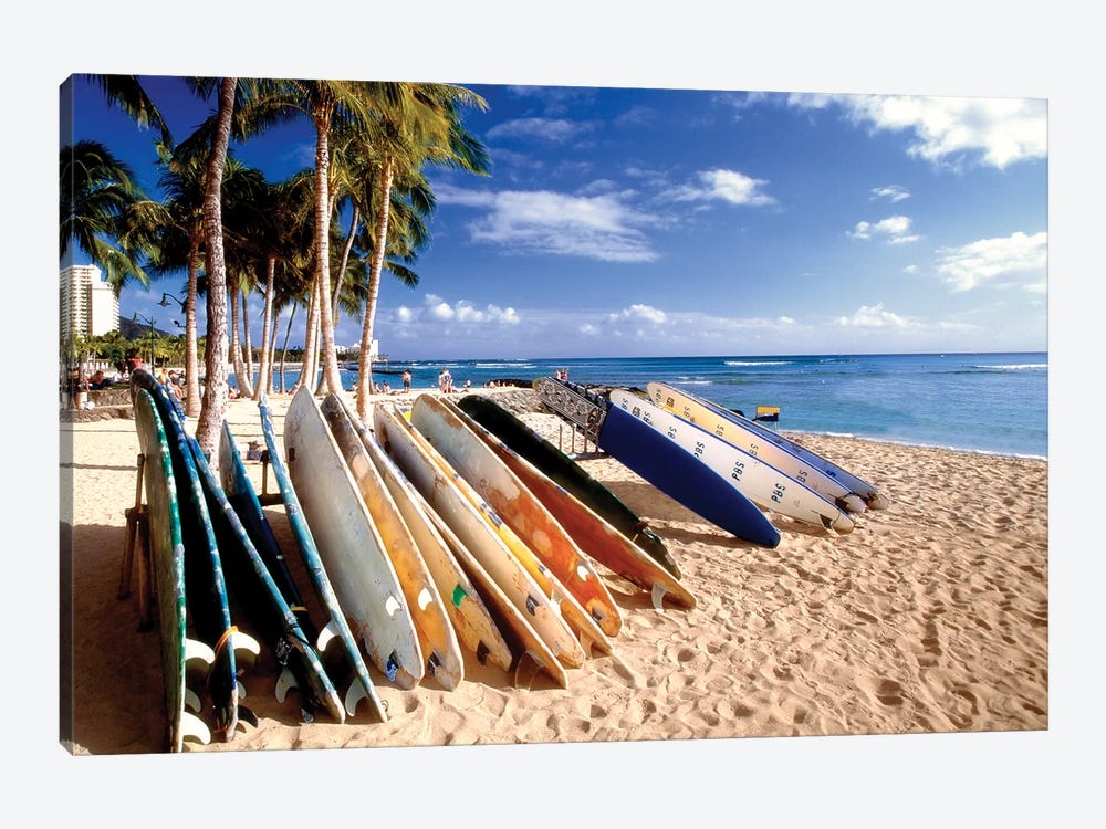 Waikiki Beach Surfboards by George Oze 1-piece Canvas Art