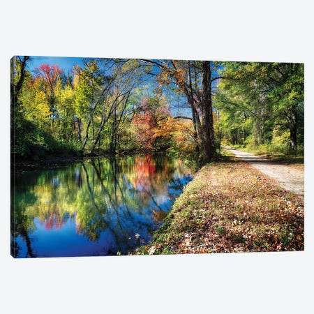 Bright Autumn Day at the D & R Canal, Princeton, New Jersey Canvas Print #GOZ23} by George Oze Canvas Print