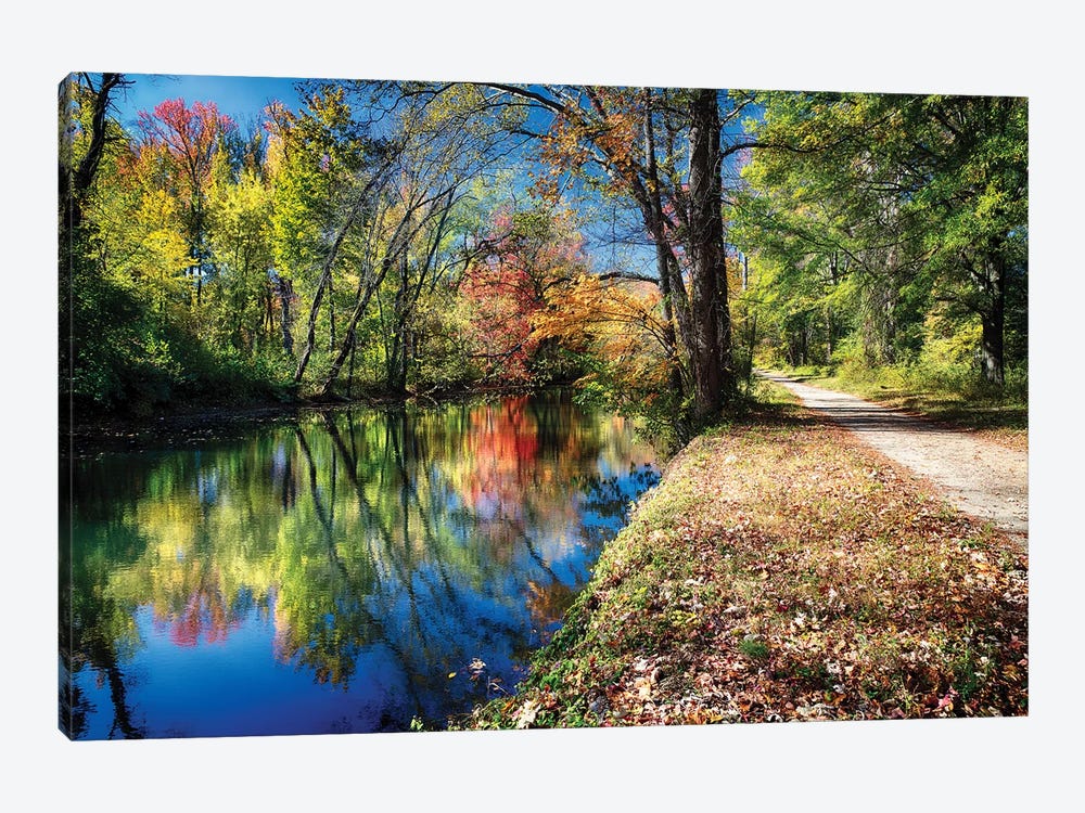Bright Autumn Day at the D & R Canal, Princeton, New Jersey by George Oze 1-piece Canvas Artwork