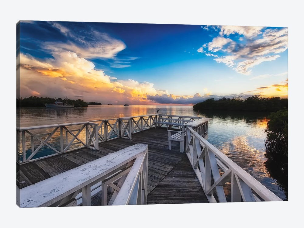 Wooden Dock with Sunset, La Parguera, Puerto Rico by George Oze 1-piece Canvas Art