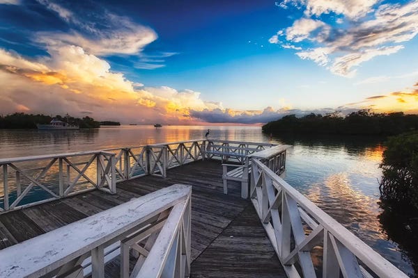 Puerto Rico: Wooden Dock with Sunset, La Parguera, Puerto Rico by George Oze