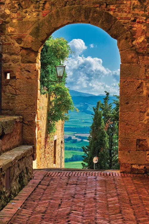 Arch With The View Of The Tuscan Countryside, Pienza, Tuscany, Italy