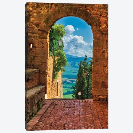 Arch With The View Of The Tuscan Countryside, Pienza, Tuscany, Italy Canvas Print #GOZ243} by George Oze Canvas Art Print