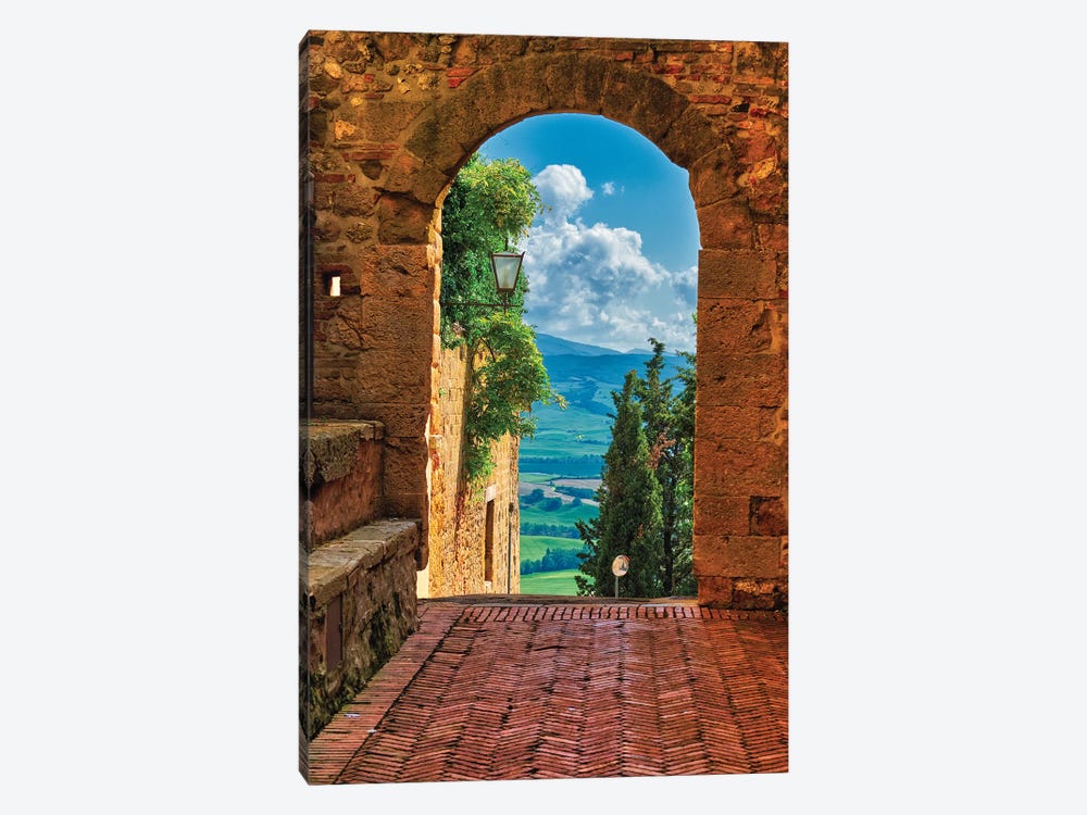 Arch With The View Of The Tuscan Countryside, Pienza, Tuscany, Italy by George Oze 1-piece Canvas Art Print