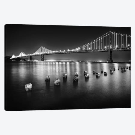 Bay Bridge Western Section At Night, San Francisco Canvas Print #GOZ245} by George Oze Canvas Wall Art