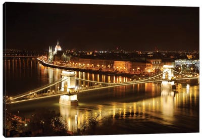 Budapest Nightscape With The Chain Bridge And The House Of The Parliement Canvas Art Print - Hungary Art