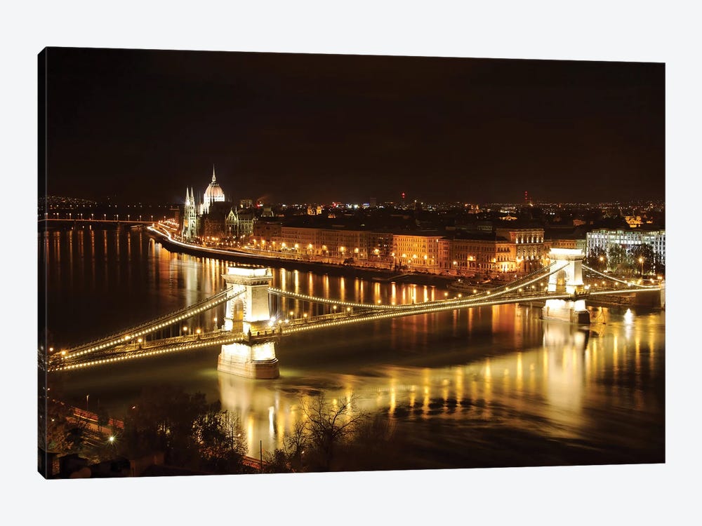 Budapest Nightscape With The Chain Bridge And The House Of The Parliement 1-piece Canvas Print