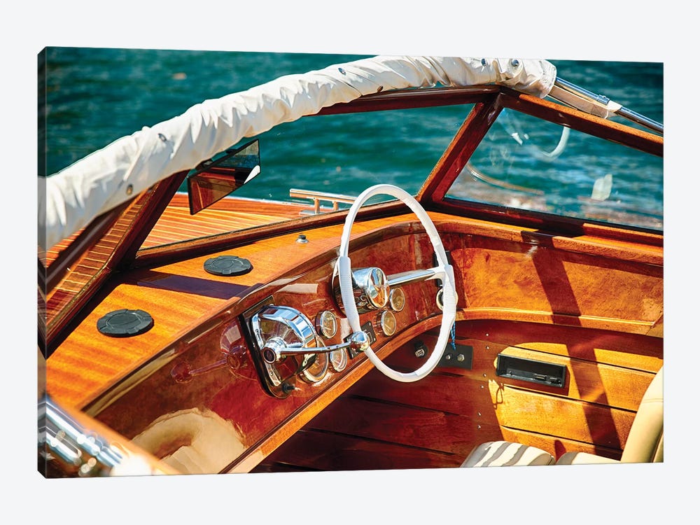 Classic Motorboat Steering Wheel And Controls, Lake Como, Italy by George Oze 1-piece Art Print